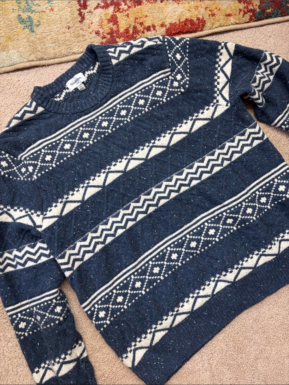 Goodfellow & Co Men’s Fair Isle Crewneck Pullover Sweater-Navy Blue XL